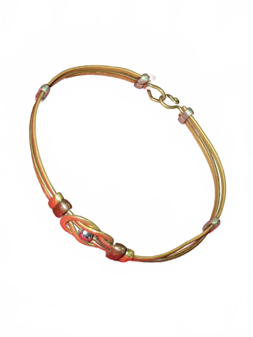 Vintage Gold Tone Metal Bangle Bracelet with Silver Accent